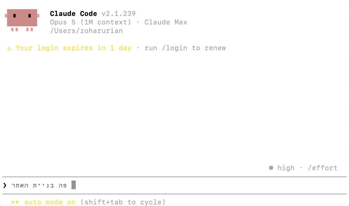 בניית האתר עם Claude Code בטרמינל
